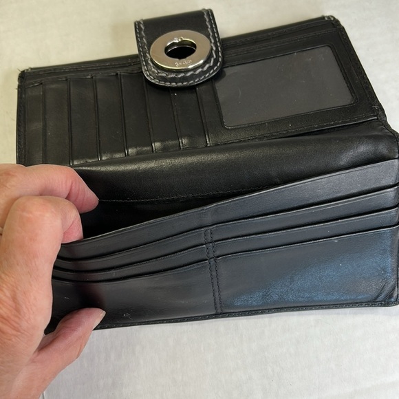 COACH BLACK LEATHER VINTAGE TURN LOCK CLOSURE STITCHED WALLET - Picture 10 of 16
